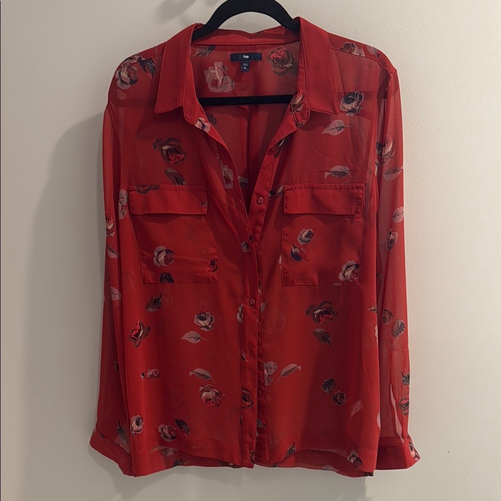 GAP RED Floral Button-Up Blouse